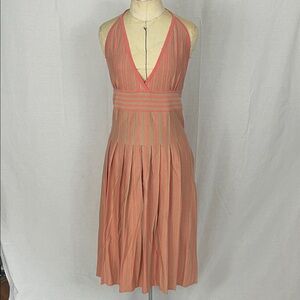 aeve Elegant Coral and Gray Halter Dress with Pleats Size Medium